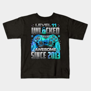 Level Unlocked Awesome Since 2013 11th Birthday Gaming Kids T-Shirt